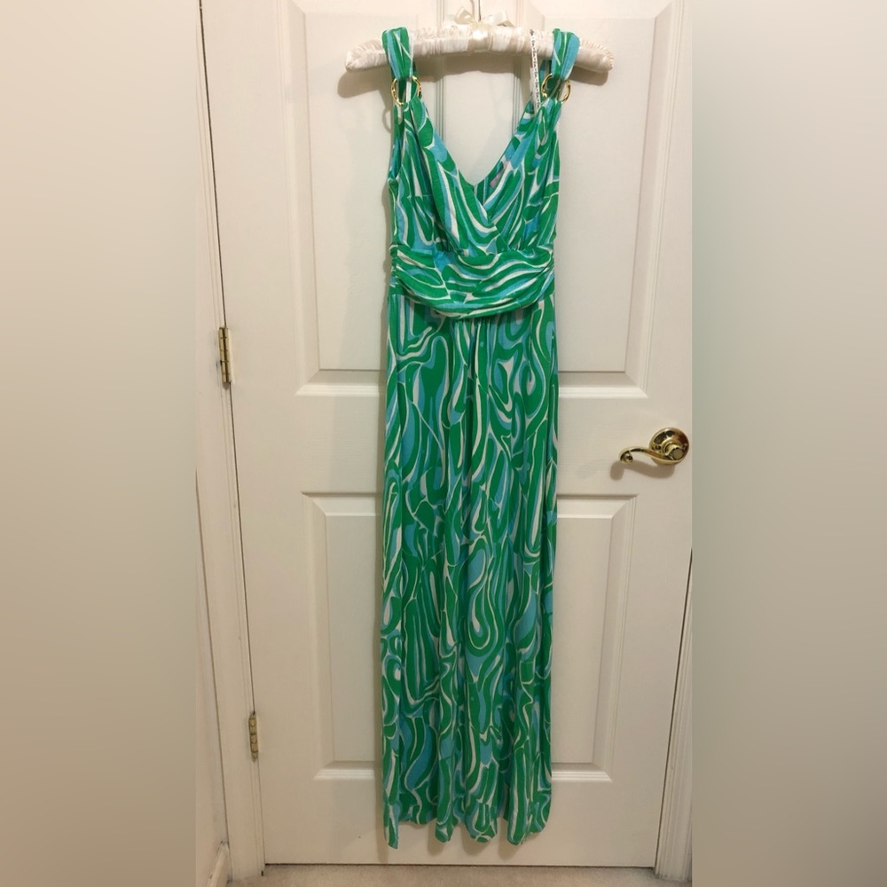Lilly Pulitzer green blue and white cotton sleeveless maxi dress size xs